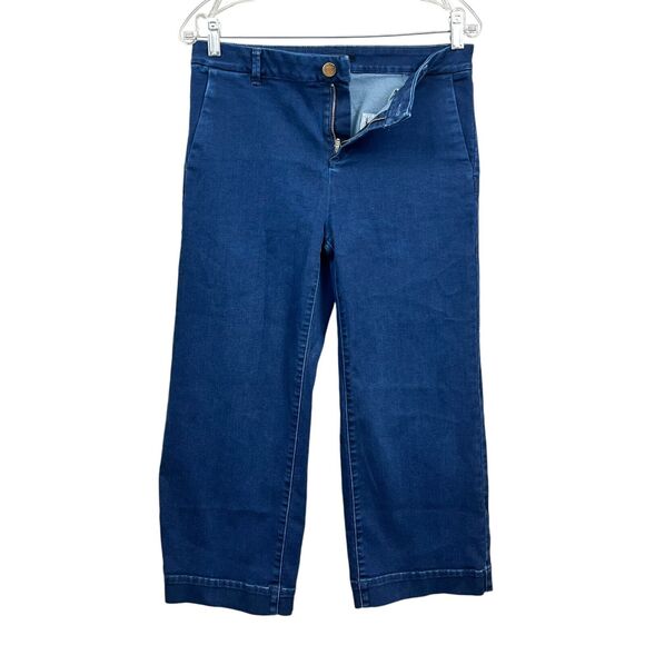 Massimo Dutti Womens Jeans Crop Wide Leg Stretch Slash Pockets Blue Sz 8 - Picture 3 of 7